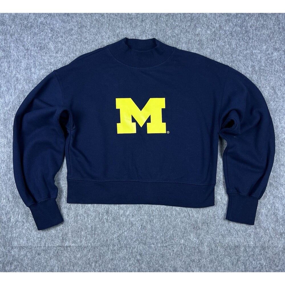 Chicka-D Women's Sweatshirt Michigan Wolverines Cropped Crewneck Navy Blue Sz M